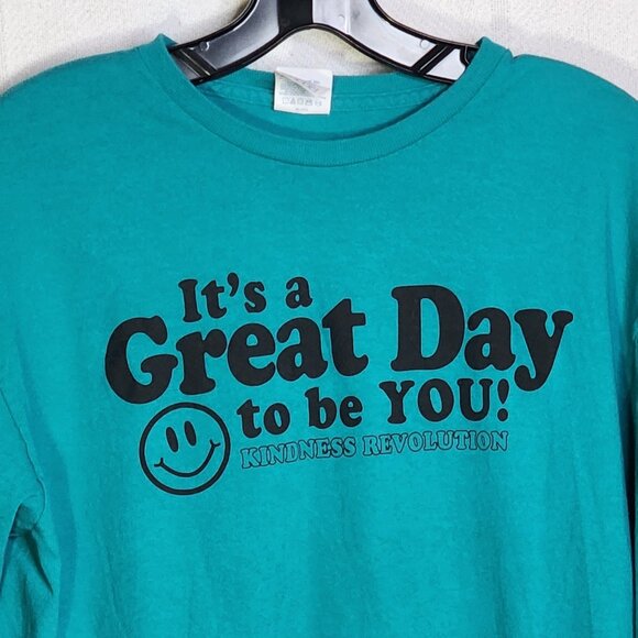 Delta Pro Weight Teal Green It's a Great Day Kindness Revolution LS Cotton Tee L - Picture 2 of 16